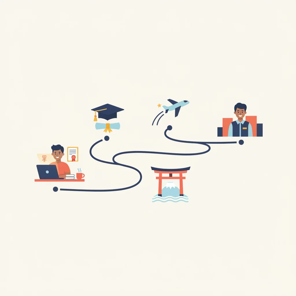 Your step-by-step journey: from learning Japanese in India to passing the exam, flying to Japan, and starting your career